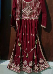 Embroidered Maroon Kurti   plazo