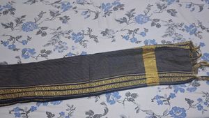 Navy Blue Tissue Dupata Golden Zari Border + Scarf