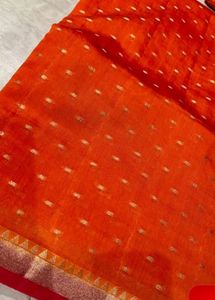 Orange Saree with Gold Dots