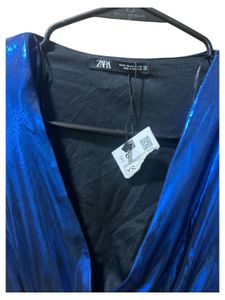 Zara XS Blue Metallic Dress V Neck