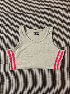 Grey Tank Top with Pink Stripes