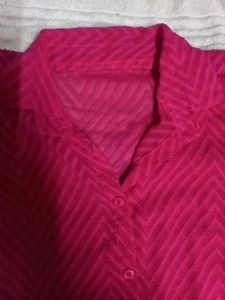 Sheer Chevron Print Button-Up Shirt