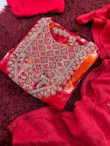 Red Embroidered Kurta Set with Dupatta