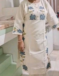 White Kurta with Floral Print