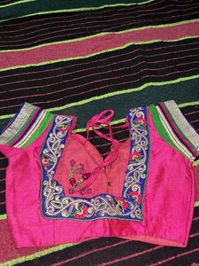 Vibrant Green Designer Saree with Pink Blouse