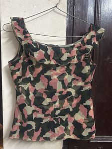 Camouflage Print Ruffled Tank Top