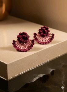 floral pink and leaf Handmade Crochet  Earrings