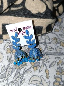 Blue Leaf & Bell Jhumka Earrings