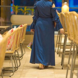 Blue Ruffle Sleeve Maxi Dress