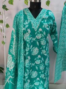 Brand New Green Shade Cotton Kurti Set