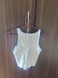 White Tank Top with Blue Stitching