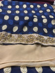 Designer Blue Saree with Golden Border