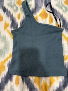 Blue One-Shoulder Ribbed Tank