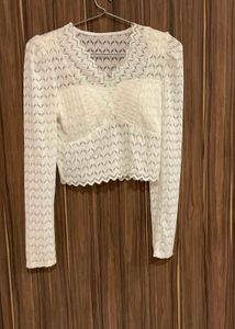 Sheer Lace V-Neck Cropped Top