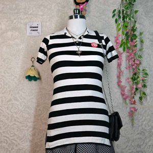 Y2K Striped Polo Shirt with Charm