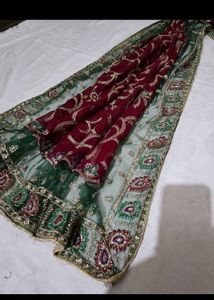 Designer bridal Maroon Embroidered Saree