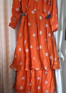 Orange Kurta Set with Floral Print