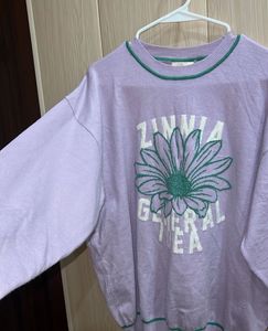 Lavender Floral Graphic Knit Sweatshirt
