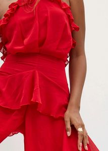 Red Flare Jumpsuit Dress