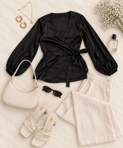 🖤Black Satin Wrap Top🖤