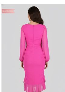 Vibrant Pink Ruched soft mesh Dress