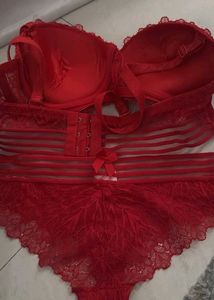 Stunning Red Lace Bra and Panty Set