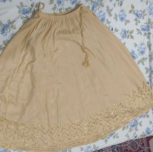 Beige Ethnic Skirt with Golden Embellishments