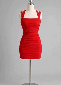 H&amp;M Red Ruched Bodycon Dress