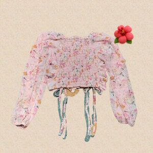 Pink Floral Ruched Crop Top🌸🌀