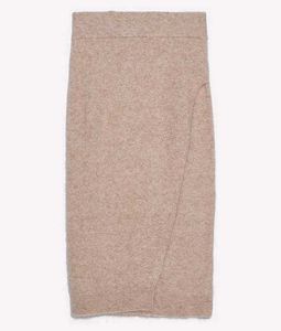 Beige Knit Wrap effect Skirt