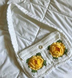 Crochet Rose Bag with Floral Detail