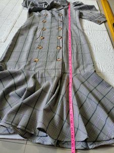 Korean Plaid Double-Breasted Midi Dress