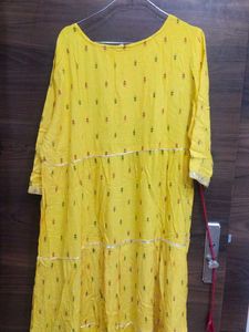 Yellow Embroidered Kurta with Mirror Work