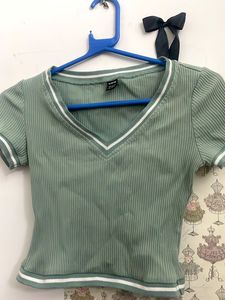 Shein Striped Ribbed V-Neck Top
