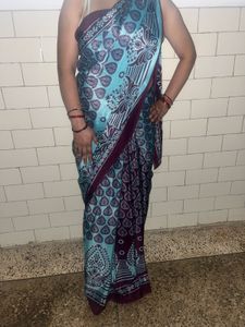 Crepe Teal &amp; Maroon Saree
