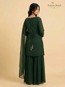 Elegant Dark Green Embroidered 3-Piece Suit Set