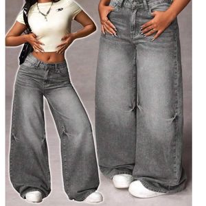 Grey Wide Leg Denim Jeans