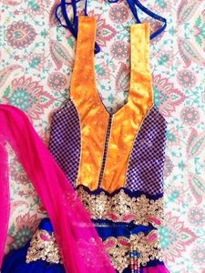 Vibrant Blue &amp; Orange Lehenga Choli
