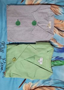 Striped Blazer with Green Buttons