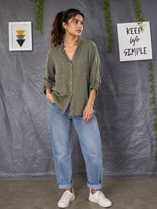 Zara Olive Green Collared Shirt
