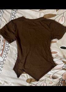 Brown Asymmetrical Hem T-Shirt