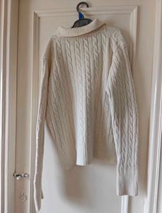 Cream Cable Knit Collared Sweater