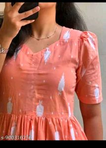 Peach Tiered Maxi Dress with Abstract Print