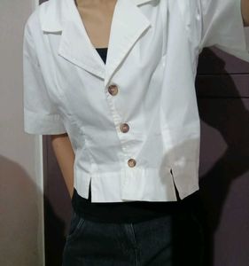 Stylish White Cropped Blazer Top