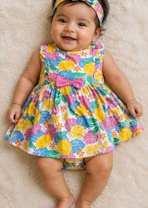 Baby Girls Fruit Dress with matching hair belt