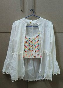 Indo western white Crop top & Shrug