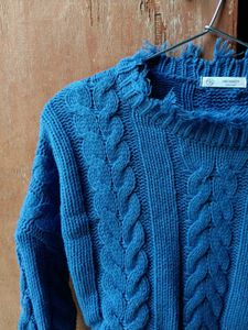Fancy sleeves korean Blue Cable Knit Sweater
