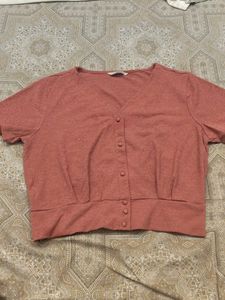 ONLY Coral Textured V-Neck Top