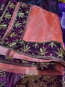 Purple &amp; Gold Embroidered Lehenga