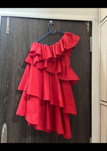 Chic Ruffled One-Shoulder Red Mini Dress
